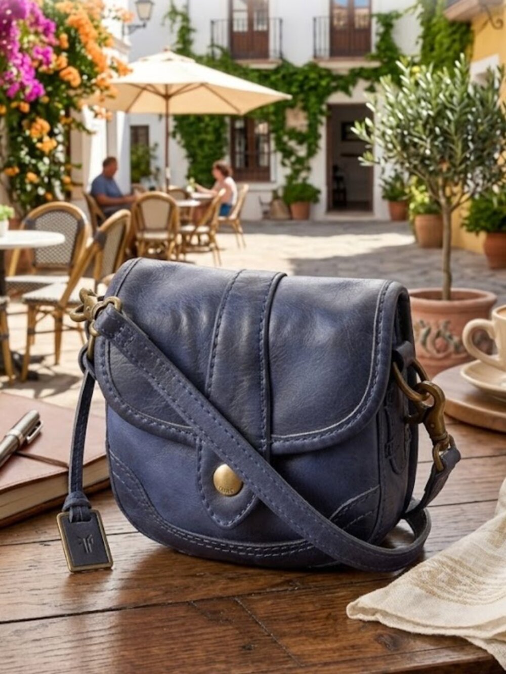 FRYE SMALL LEATHER ANTIQUE BLUE CROSSBODY BAG